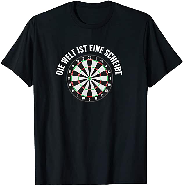 Lustiges Darts T-Shirt mit Spruch Die Welt ist eine Scheibe und Dartscheiben-Motiv