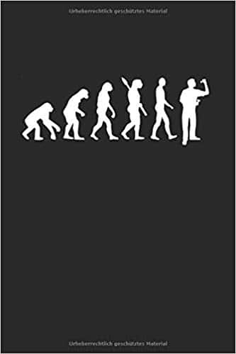 Darts Notizbuch mit Evolution-Motiv – vom Affen zum Dartspieler, kreatives Notizheft