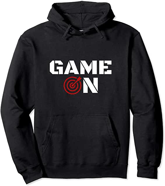 Darts Hoodie mit Game On Aufdruck – schwarzer Kapuzenpullover für Dartspieler