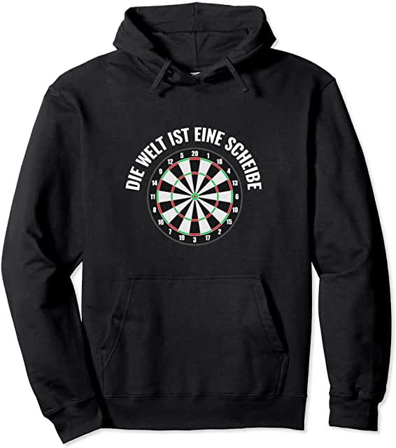 Darts Hoodie mit lustigem Spruch Die Welt ist eine Scheibe und Dartboard-Motiv